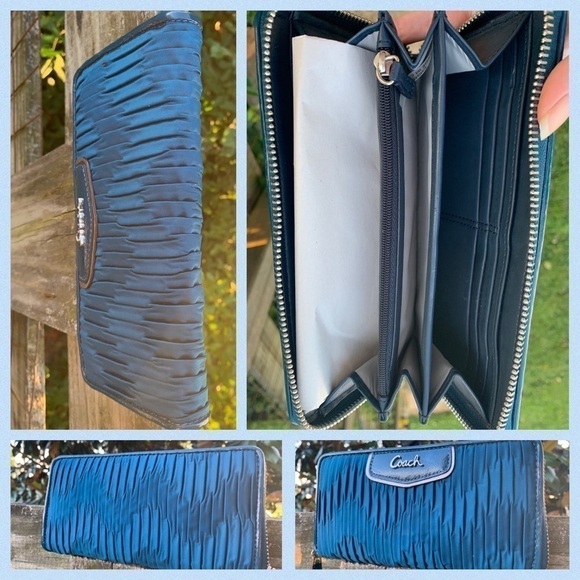 Coach Blue Teal Large Accordion Wallet Rare - Picture 3 of 3